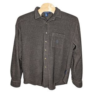Nautica Fleece Button Up Shirt Top Adult Large Gray Long Sleeve Sweater USA‎